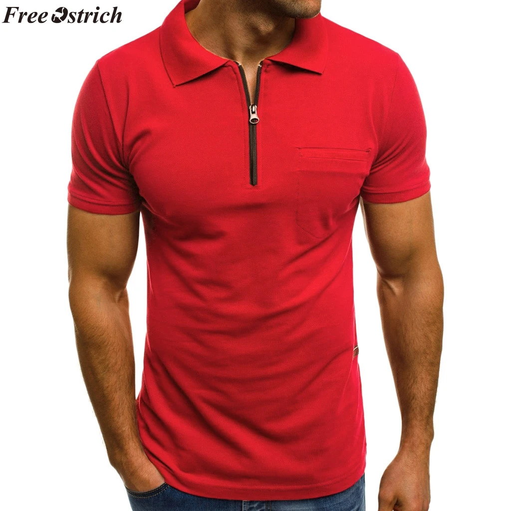 FREE OSTRICH Stylish Solid Male Tees Short Sleeve Pockets Slim T Shirt Top Fashion Personality Men Casual Clothes | Мужская одежда