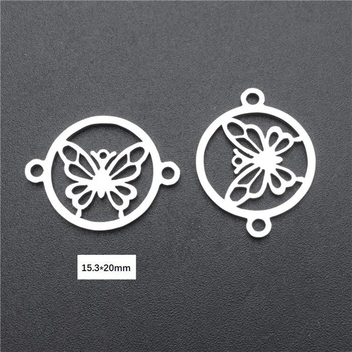 round butterfly Соединители из нержавеющей стали животные лошадь Бэтмен кошка Фламинго Дельфин Ящерица Собака Лебедь Подвески Diy Изготовление, поиск ювелирных изделий 5 шт./лот - Цвет: round butterfly