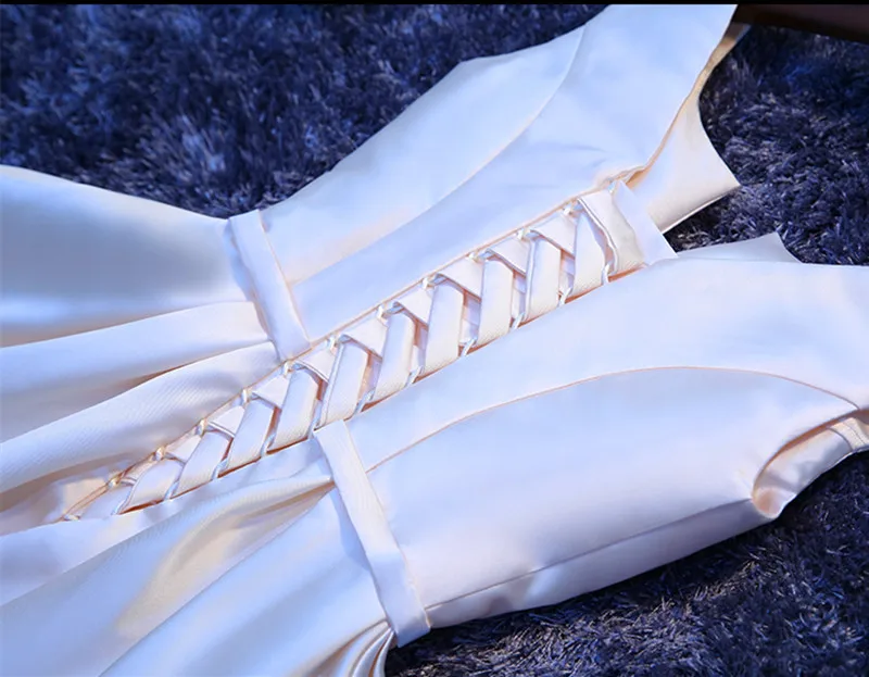 V Neck SOCCI выходные простой выпускное платье цвета шампанского короткий атласный для девочек детское кружевное платье Свадебные праздничные платья Vestidos de gala - Цвет: V Neck