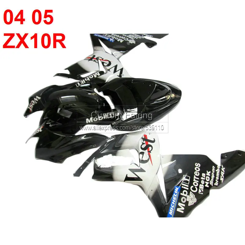 Обтекатели из АБС пластика для Kawasaki ZX10R Ninja zx 10r 2005 2004 черная наклейка в западном