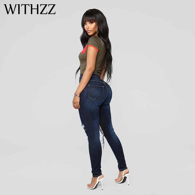 WITHZZ отверстия тонкий высокая талия карандаш брюки для девочек узкие джинсовые Gloria джинсы женщин женские бриджи комбинезоны девоче