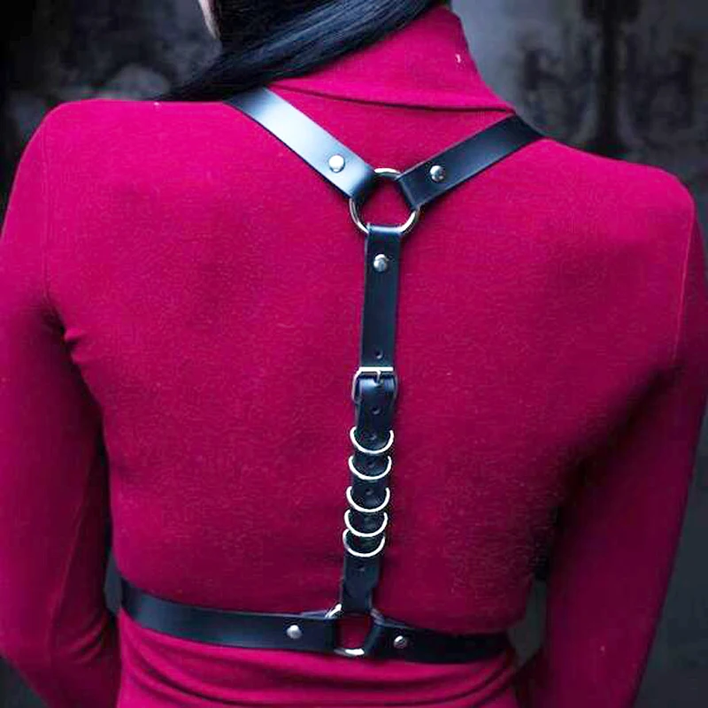 

New Vintage Sexy Women Harajuku Rivet Straps Leather Punk Bondage adjustable Handmade Chest Corset Bra Belt Suspenders Accessory