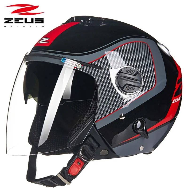 Мотоциклетный шлем ZEUS красно белый для мотокросса с двойными линзами открытым