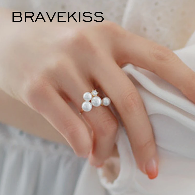 BRAVEKISS элегантный имитация жемчуга открытые Регулируемые кольца Роскошные CZ