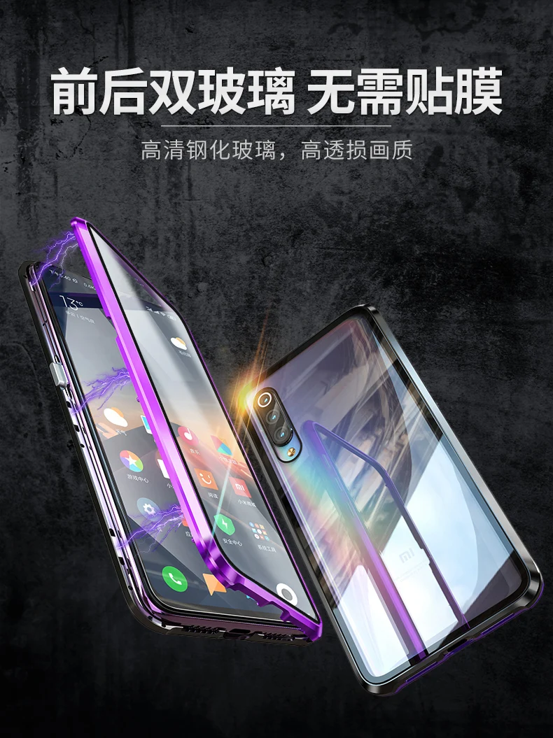 Mzxtby металлический магнитный адсорбционный чехол для Xiaomi 9 9T Mi9se Redmi Note7 K20 pro Чехол двусторонний стеклянный Магнитный чехол