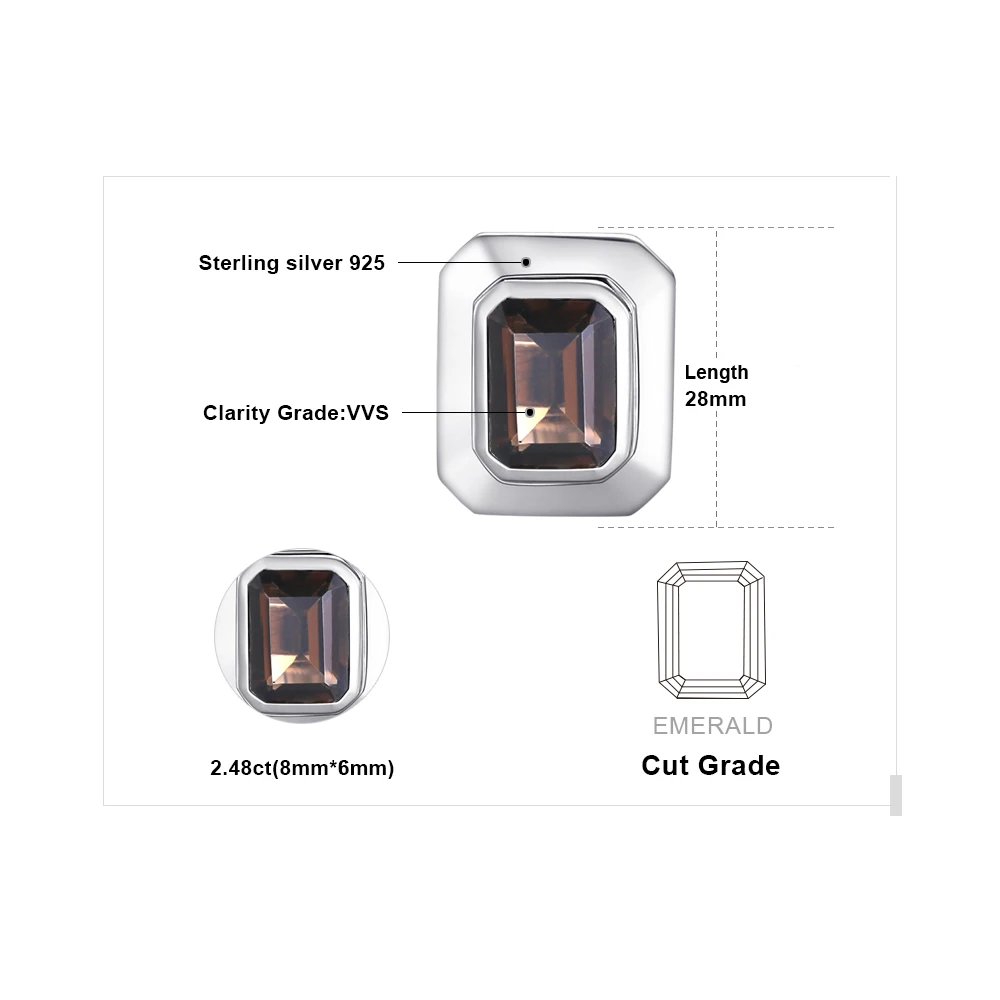 Jewelrypalace Для мужчин 4ct природный дымчатый кварц запонки натуральная 925 пробы Щепка