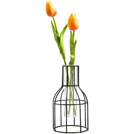 Simple Nordic Geometric Glass Hydroponic Transparent Wrought Iron Flower Vase Home Living Room Fake Decoration Ornaments | Дом и сад