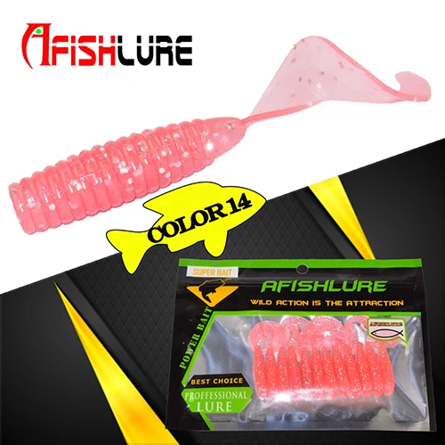 Color14 12 шт./лот, Afishlure, 45 мм, 1,2 г, grub, искусственная Panfish Crappie Bream, форель, кренкбейт, Мягкая приманка, приманка для рыбалки, Мягкая приманка - Цвет: Color14