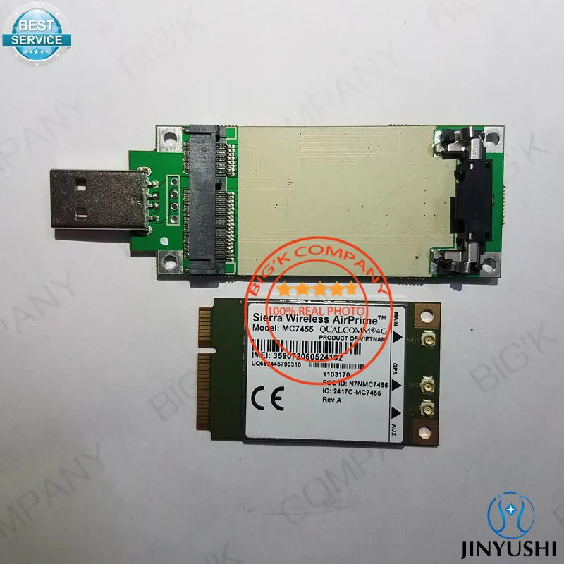 JINYUSHI  Sierra Wireless MC7455 + Pcie  USB- FDD/TDD LTE 4G CAT6 DC-HSPA + GNSS USB 3, 0 MBIM 