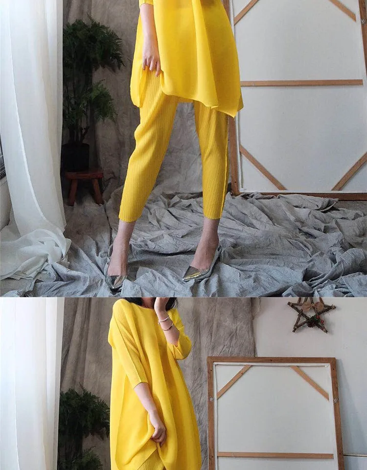 Changpleat весенние летние женские двухкомпонентные комплекты Miyak плиссированные дизайн свободные большие размеры Твердые Женские костюмы мода прилива S69