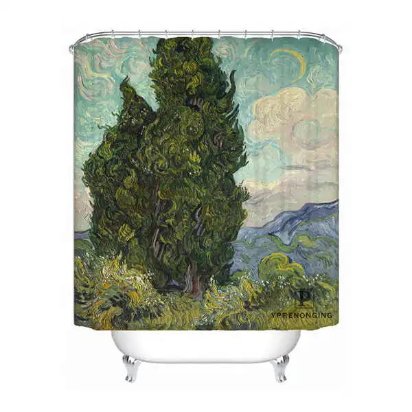 Shower Curtain Пользовательские Ван Гог Terrasse Des кафе Водонепроницаемый душ Шторы Главная Ванна Ванная комната s крючки полиэфирной ткани Multi Sizes180509-62 - Цвет: Shower Curtain