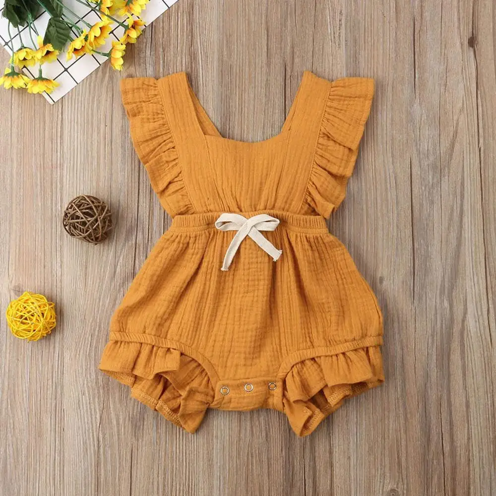 

Baby Girls Color Solid Ruffles Backcross Romper Outfits Baby Clothes Boys 0-3 Months Newborn Boy Jumpsuit Little Girls Rompers