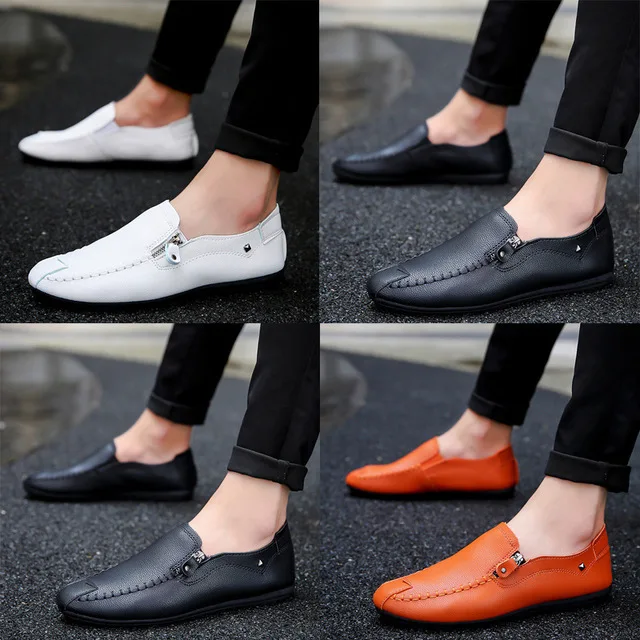 Ake Sia Men's Male Fashion Zipper Casual PU Leather Loafers Hombre Zapatos Driver Comfort Flat Lazy Moccasins Slip-On Shoes A166 | Обувь