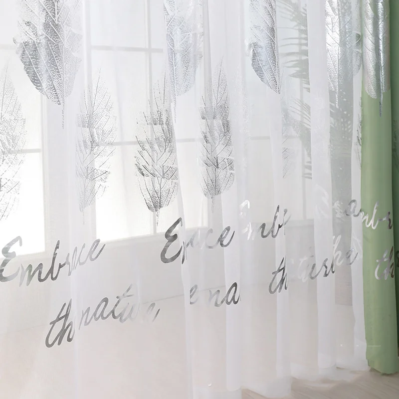 tulle curtain Затемненные занавески в виде серебряных листьев для спальни, золотые блестящие занавески для детей, для детской комнаты, домашний декор, занавески для обработки окон JS36C - Цвет: tulle curtain