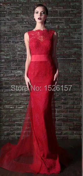 New Arrival Mermaid Evening Dress Red With Appliques Lace Court Train Vestido De Festa Tank Sleeveless Dresses Romantic | Свадьбы и