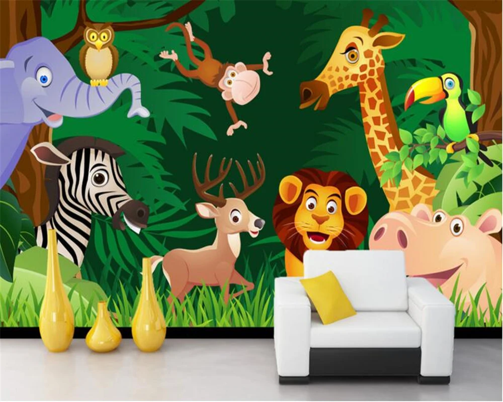 

Beibehang Custom 3D wallpaper cartoon forest animal lion elephant giraffe hippo monkey child room home decoration 3d wall paper