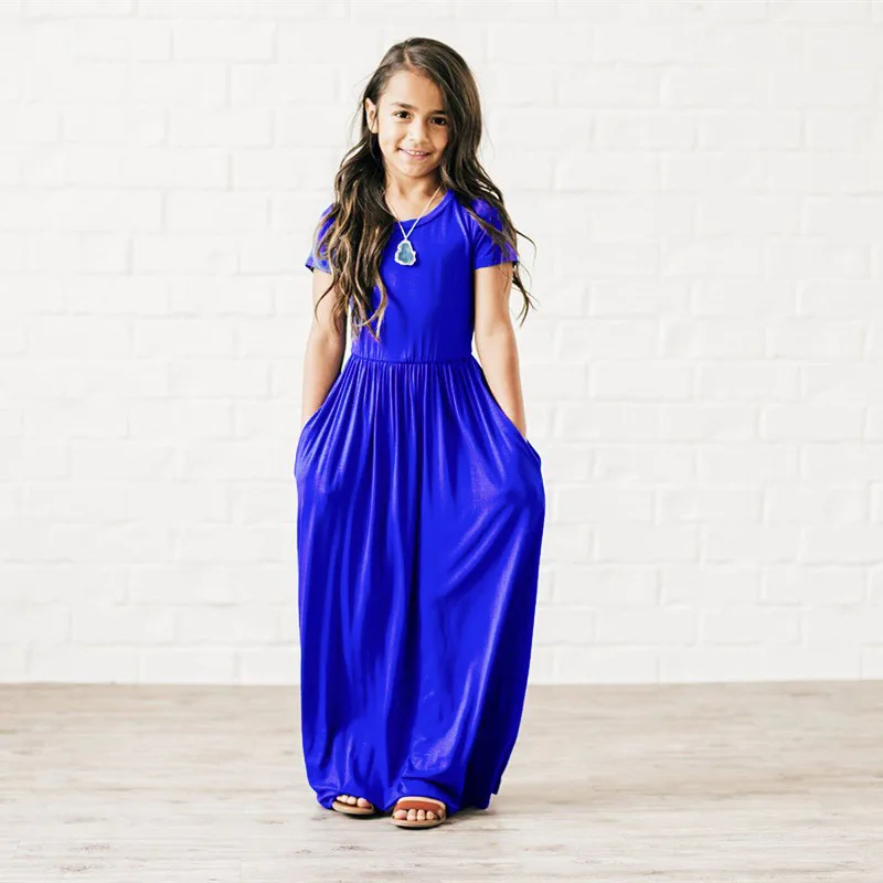 Telotuny girls dress Pleated Long Swing Casual short sleeve Maxi Dress with Pockets Sundress Beachwear Dresses | Детская одежда и