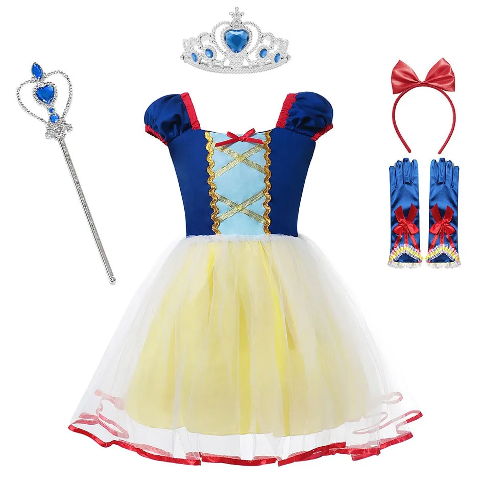 Dress E2 Нарядное платье Белоснежки для девочек; детское летнее Очаровательное платье Анны, Рапунцель, Золушки, Авроры, русалки; праздничный костюм на Хэллоуин - Цвет: Dress E2
