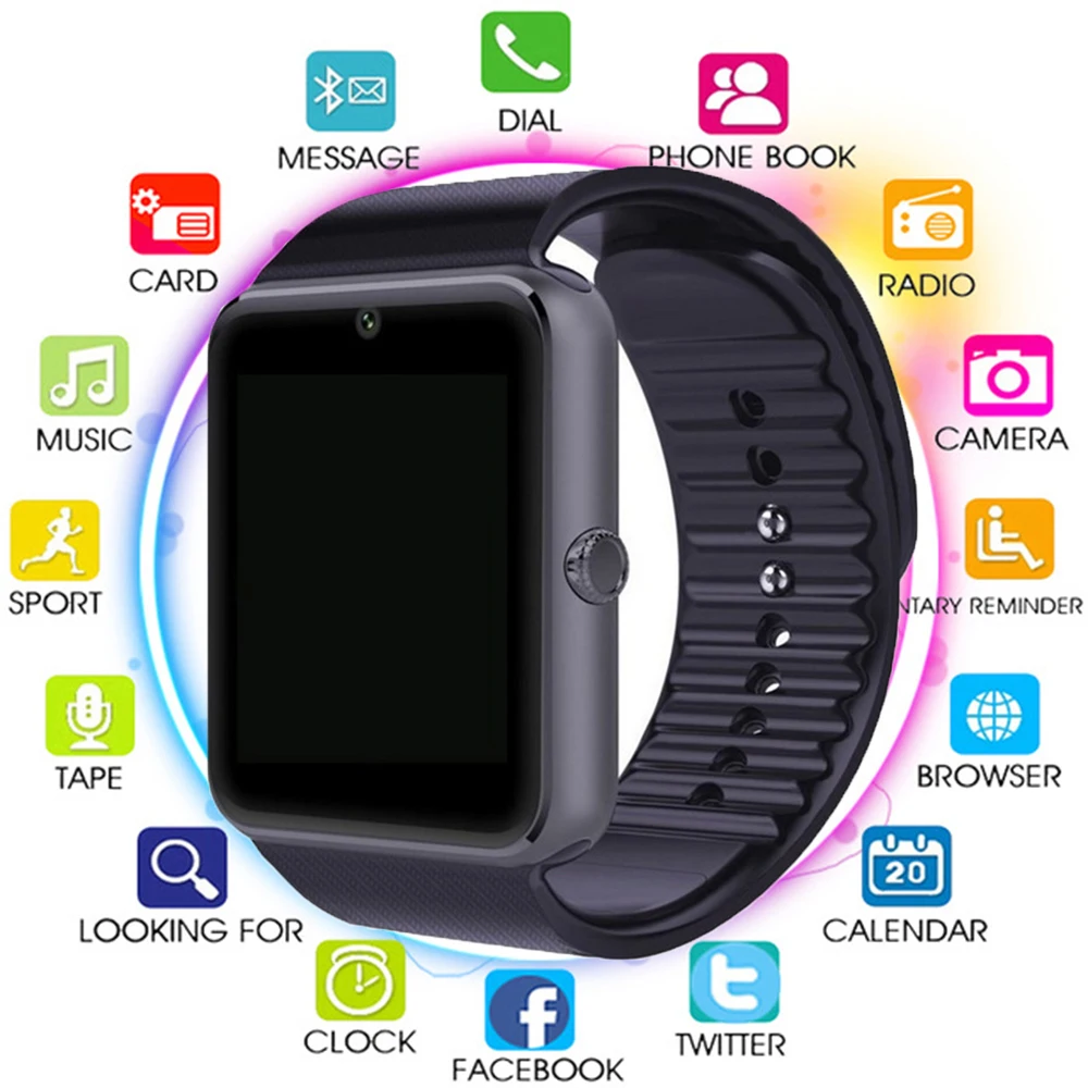 2019 Смарт часы GT08 синхронизация уведомлений поддержка sim карты TF bluetooth подключение