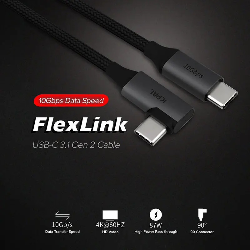 JCPAL FlexLink USB 3 1 кабель Type C Gen2 10 Гбит/с 90 градусный разъем на одном конце 5 метровая