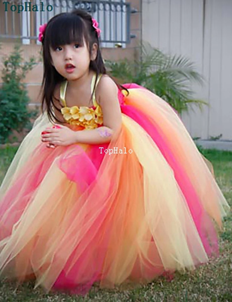 Cute Baby Tutu Dress Ball Gown Tulle Flower Girl Dresses Long Princess Pageant Petals Children's Clothing Kids Birthday | Свадьбы и