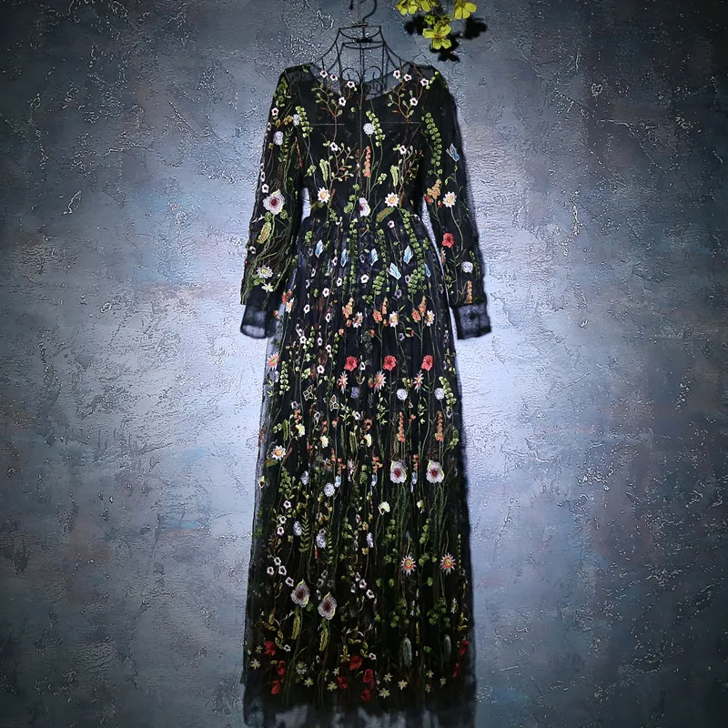 Robe De Soiree вечерние платья с длинными рукавами, высокое качество, вечернее платье, черный тюл с цветами, вечерние платья вечерние платья