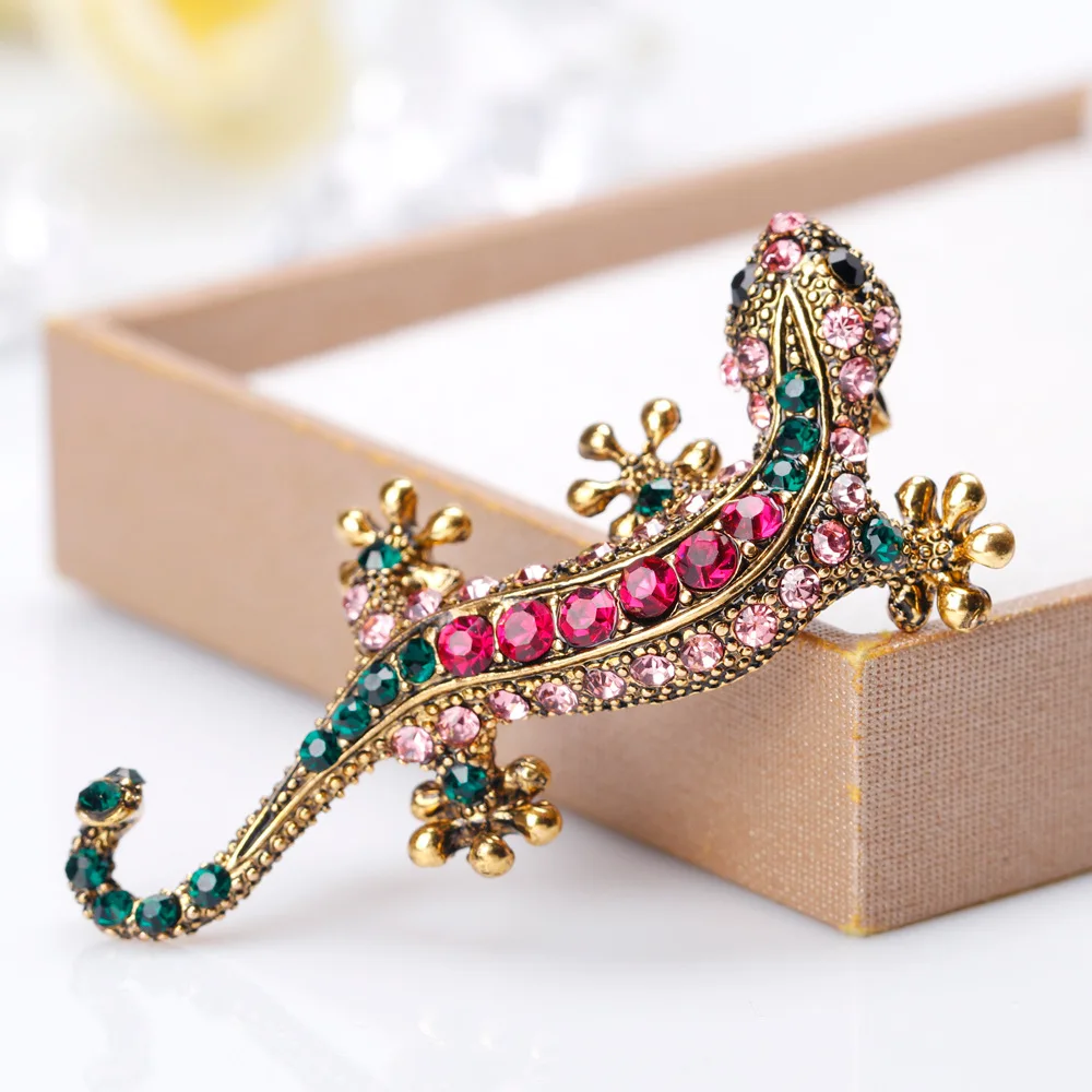 Винтажная брошка Gecko со стразами OneckOha аксессуары для одежды|brooch accessories|rhinestone pinspin