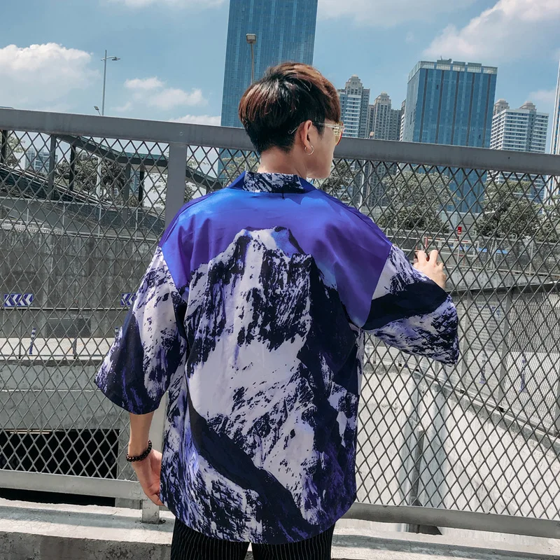 Костюм для мужчин и женщин в японском стиле Yukata Kimono кардиган с китайским принтом