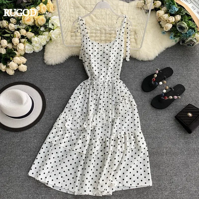 RUGOD Women Polka Dot Print Ruffle Dress 2019 Summer Spaghetti Strap Irregular Midi Preppy Style Korean Lady Vestido | Женская одежда