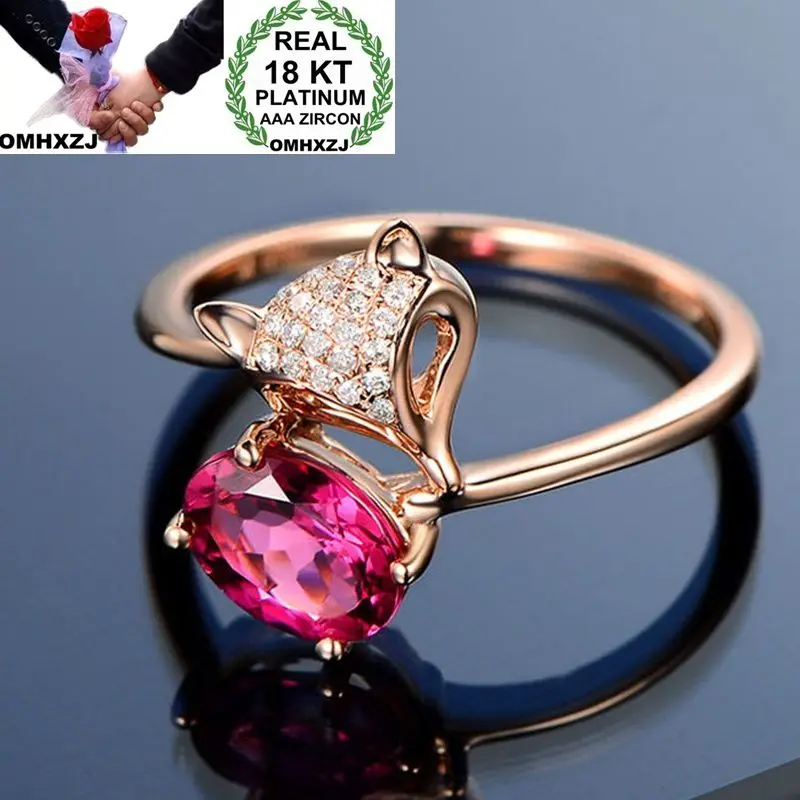 

OMHXZJ Wholesale European Fashion Woman Man Party Wedding Gift Fox White Red AAA Zircon 18KT Rose Gold Open Ring RR569