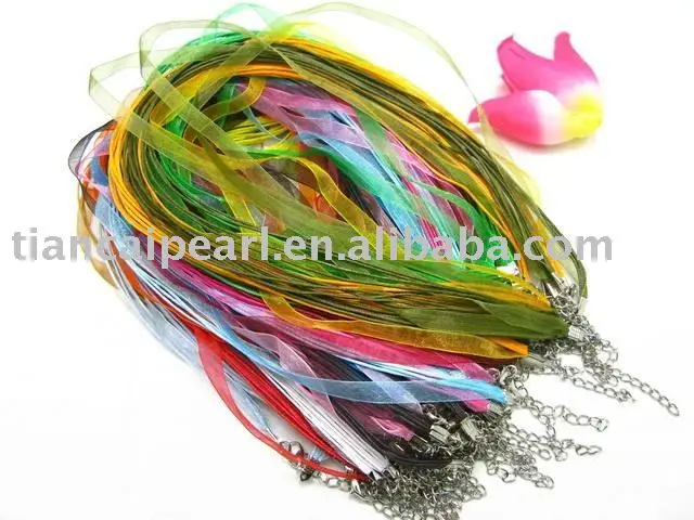 Free ship mixed color Silk Organza Ribbon Necklace Strap Cord Chain woith lobster clasp|necklace cameo|clasp pursenecklace velvet |