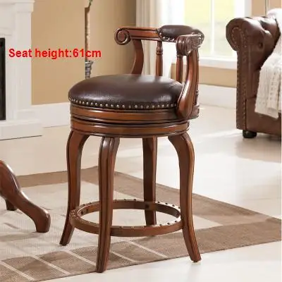SH61CM Cherry color Европейский Стиль Барный стул кожаный барный стул Европейский твердый деревянный барный стул высокий поворотный стул - Цвет: SH61CM Cherry color