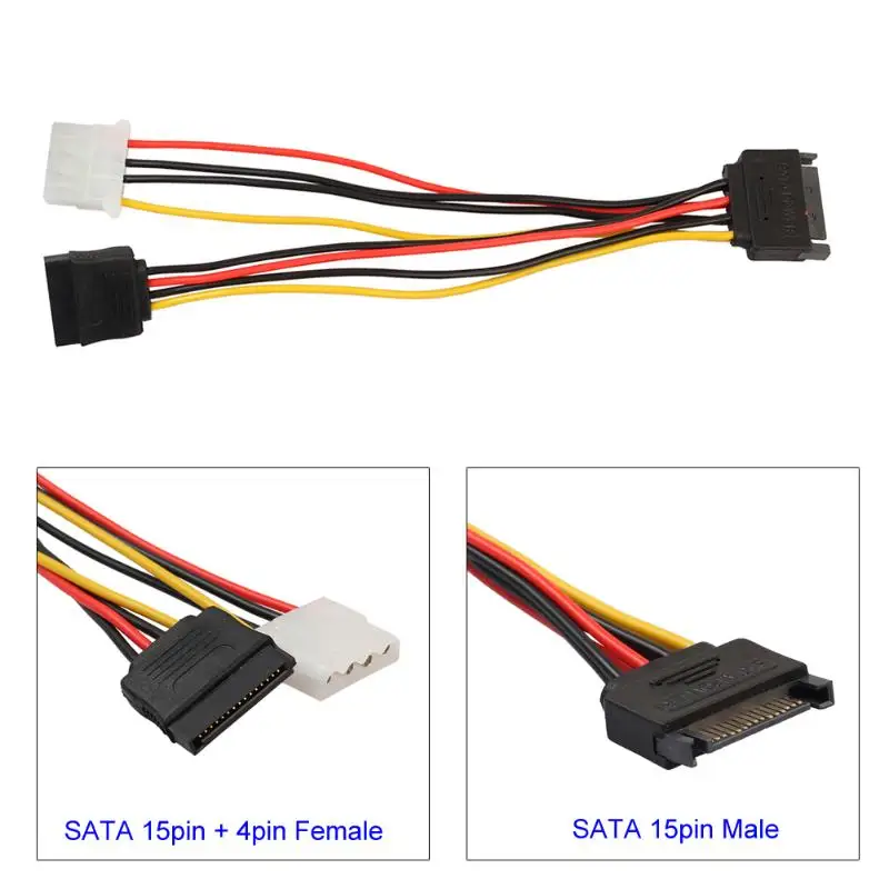 15Pin SATA папа к 4Pin IDE Molex женский + Женский Кабель питания удлинитель шнур провод для