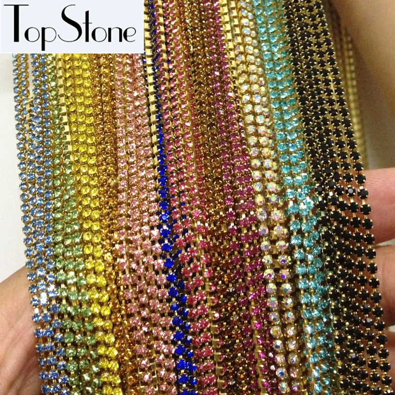 Приблизительно 1440 шт. блестящие хрустальный Кубок Цепи золото медное основание