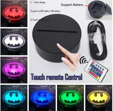 Marvel DC фильм серии мультфильм Супермен логотип БЭТМЭН 7 цветов USB зарядка светодиодный Декор для комнаты настроение стол ночник праздник подарок для детей - Испускаемый цвет: Touch Remote Charge
