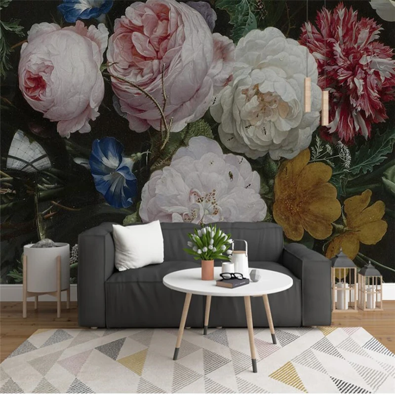 wellyu European retro hand-painted roses flower TV background wall custom large mural green wallpaper papel de parede | Обустройство