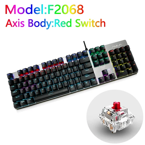 F2068 RED Switch Ggr механическая клавиатура с 104 клавишами, красный, синий, черный светодиодный usb-переключатель, игровые клавиатуры для компьютера с русским ивритом, арабским, испанским - Цвет: F2068 RED Switch