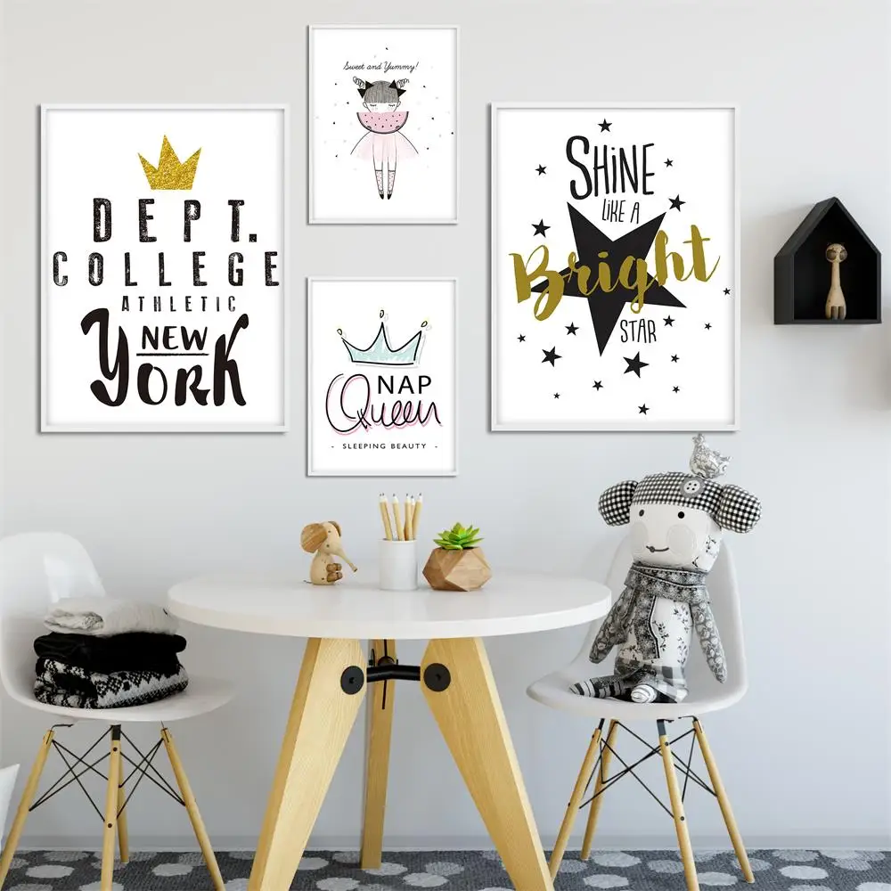 

No Framed Wall Picture Modern Art Dreamy Fantasy Letter Watercolor Canvas Prints Poster Home Decor Painting For Baby Girl Room