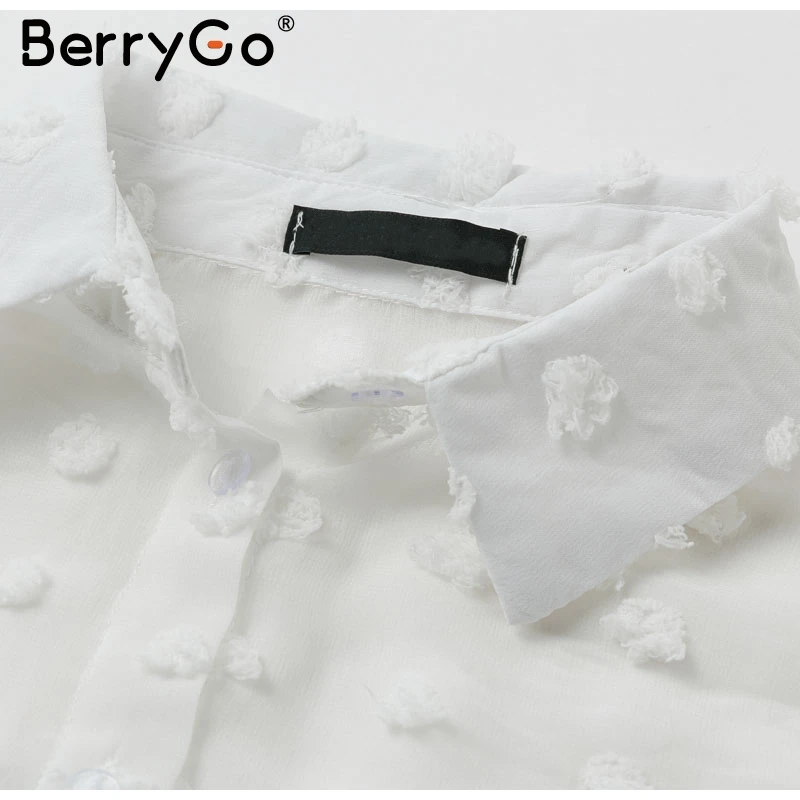 BerryGo, праздничная пляжная женская блузка, рубашка с длинным рукавом, v-образный вырез, в горошек, вышитая женская блузка-рубашка, уличная одежда, женские летние топы