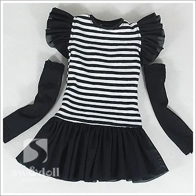 Полосатое кружевное платье+ нарукавники для BJD 1/4 MSD 1/3 SD16 кукольная одежда CW56