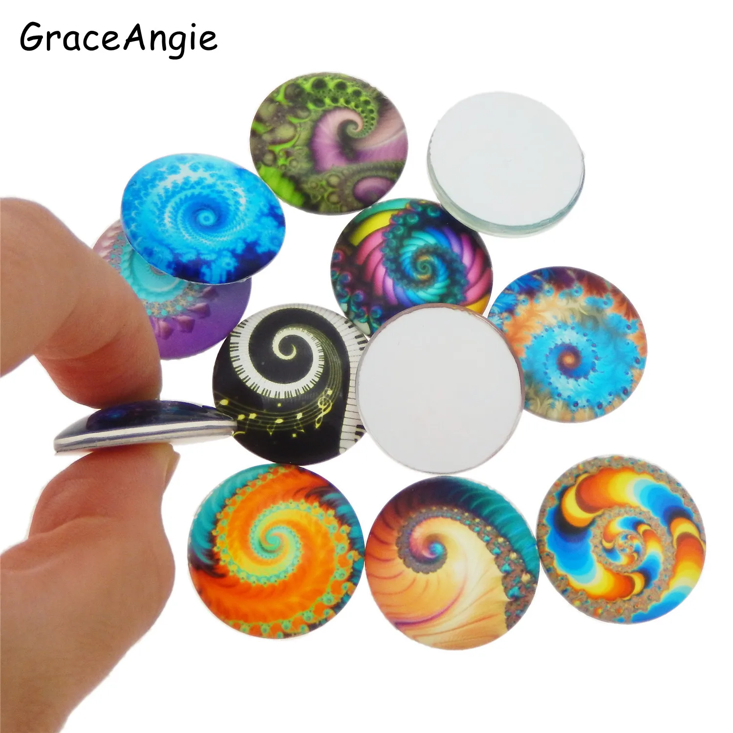 20 шт. круглые фотографии стеклянного кабошона смешанный узор подходит для 8 мм 10 12