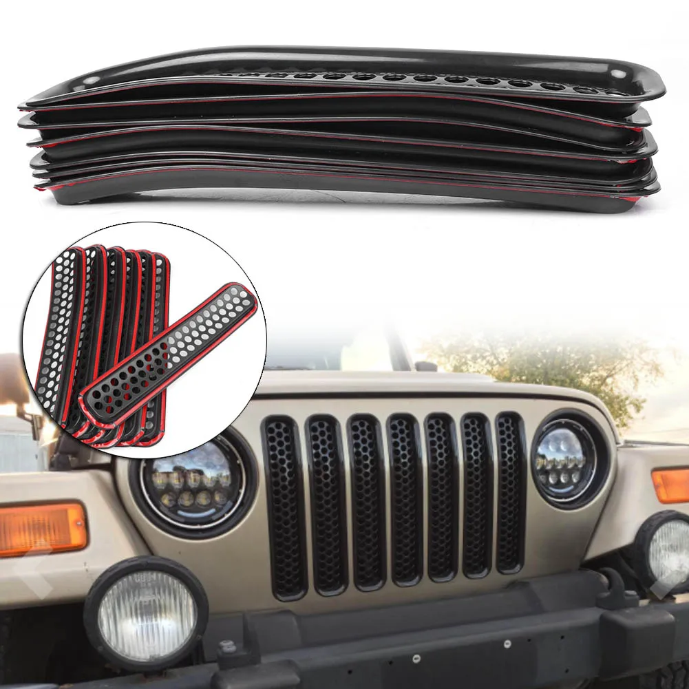 7 шт. передняя решетка крышки вставки сетки гриль для Jeep Wrangler TJ 1997 1998 1999 2000 2001 2002 2003 2004 2005 2006 аксессуары