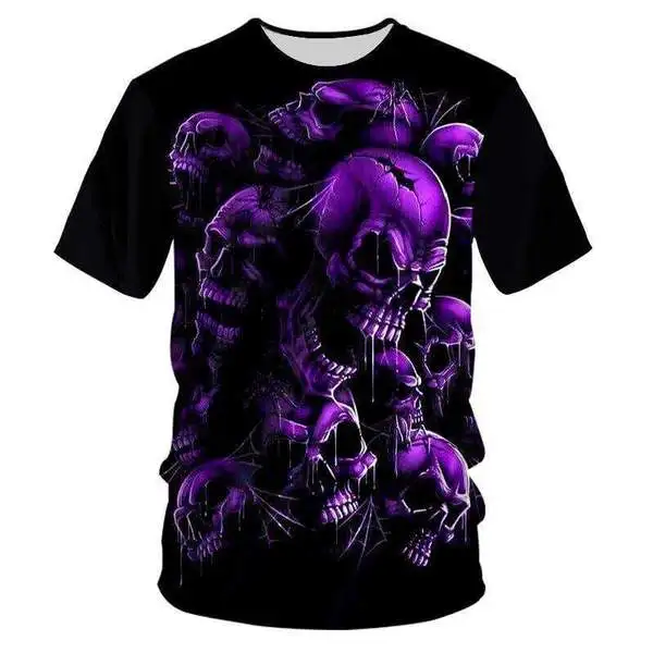 

YFFUSHI New Fashion Unique 3d Skull Print t-shirt Men 3D Print T-shirt Men Purple Skull Print Hip Hop Tees Streetwear