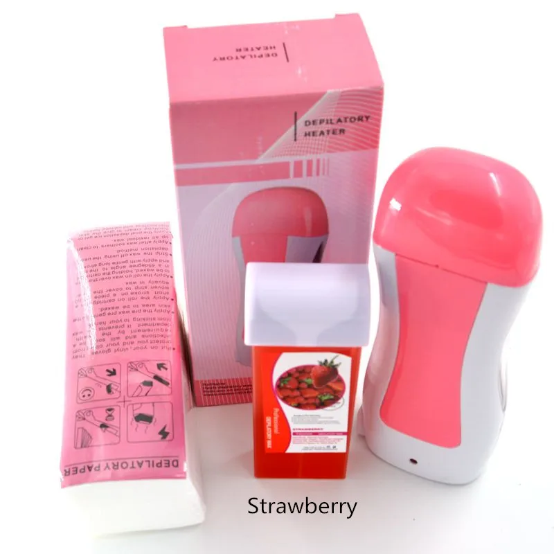 Strawberry set Эпилятор Профессиональный рулонный картридж для депиляции парафин нагреватель воска Восковая бумага Удаление волос Набор для депиляции Набор инструментов - Цвет: Strawberry set