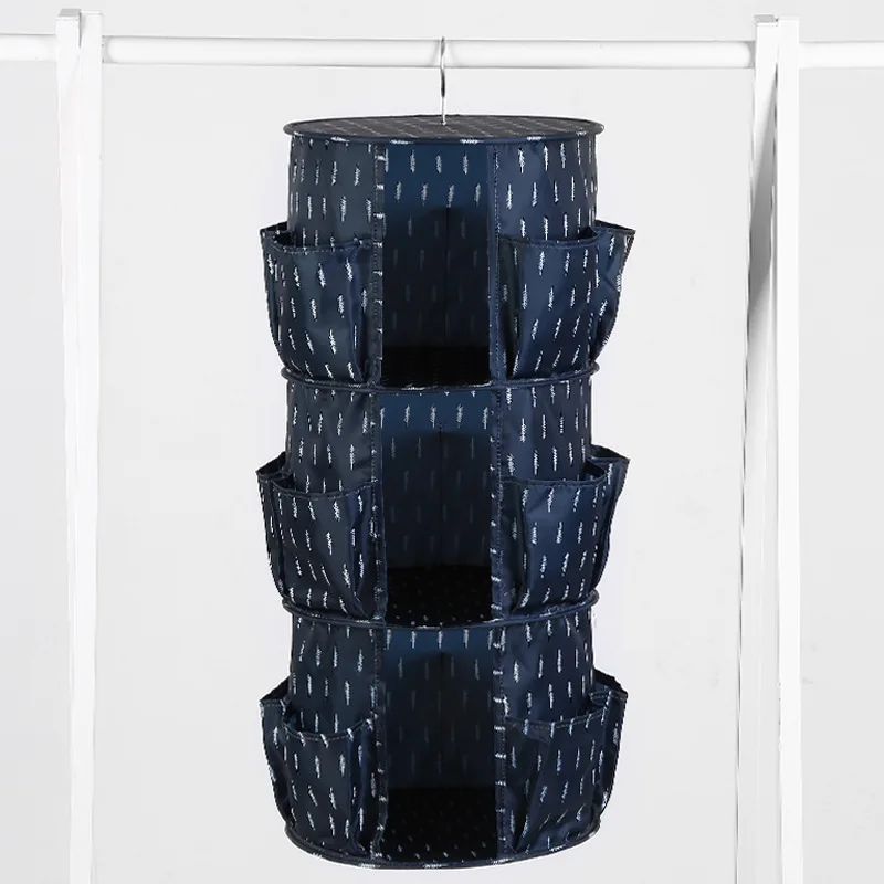 

360 Degree Rotatable Hanging Storage Shelf 3 Layers Clothes Underwear Organizer Wardrobe Hanging Handbag Socks Grid Pockets