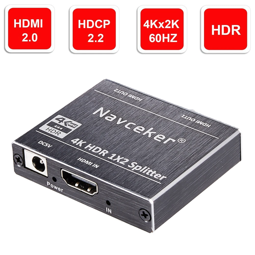 

Navceker HDR 4K HDMI 2.0 Splitter 1x2 Support HDCP 2.2 3D HDMI Splitter 2.0 4K 1 Input 2 Output Switch Box For Blu-ray DVD HDTV