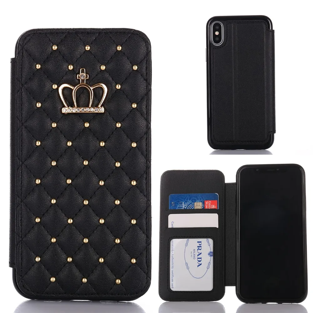 Кожаный бумажник с отделением для карт, откидная крышка для iPhone 6, 6 S, 7, 8 Plus, Роскошный чехол для телефона с короной и вспышкой, чехол для телефона для iPhone X, XS, MAX, XR