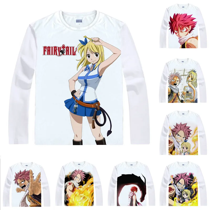 Coolprint аниме рубашка Феи хвост футболки мульти-стиль с длинным рукавом Natsu Dragneel Lucy Heartfilia Косплей Motivs Kawaii рубашки