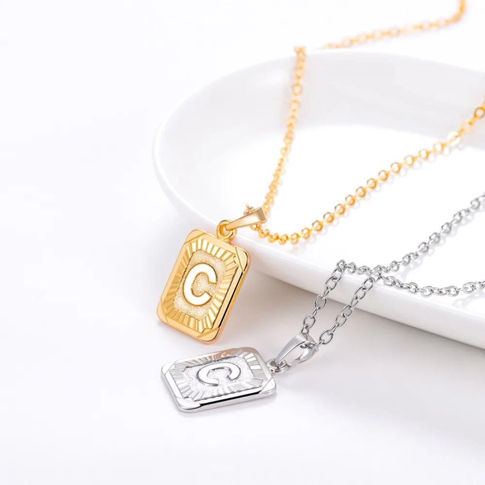 U7 Square Letters Necklaces Pendant Chain Necklace for Women Men English Initial Name Alphabet Jewelry Best Birthday Gifts P1196