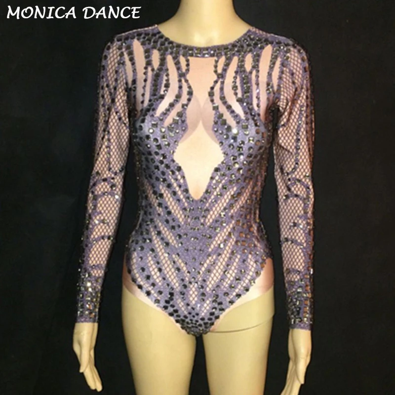 Sexy Stage Bodysuit Sparkling Crystals Stones Jumpsuit for Christmas Celebrate Nightclub Clothes Performance Stage Costumes